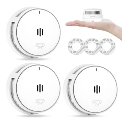 Image of Smoke Alarm, 10 Years Battery, Alarms for Home, Fire Big Test/Silence Button Alarms, Conforms EN14604, UKCA (3 Pcs)