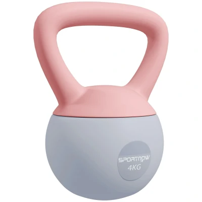 Image of SPORTNOW Soft Kettlebell, 4kg Kettle Bell with Non Slip Handle for Home Gym Weight Lifting and Strength Training, Pink Grey