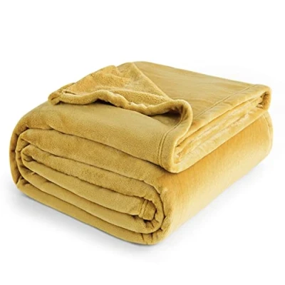 Image of Bedsure Fleece Blanket Queen Size Versatile for Bed Fluffy Soft Large Throw, Mustard, 220x240cm