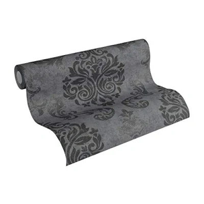 Image of A.S. Création Non Woven Glitter Wallpaper Memory with Ornaments Baroque 10.05 m x 53 cm Grey Metallic Black Made in Germany 953723 95372 3