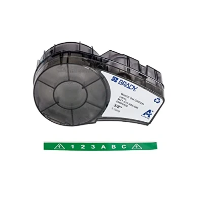Image of Brady Vinyl Label Tape for Printer M211 &amp; M210 Self Adhesive Labels White on Green (9.53mm x 6.40m) M21 375 595 GN