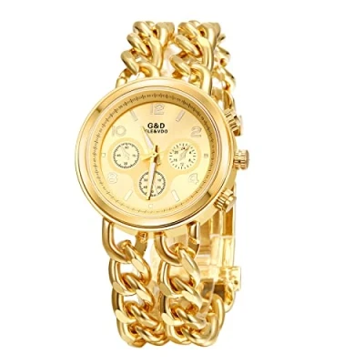 Image of JewelryWe Womens Gold Watch Link Chain Bangle Bracelet Analog Quartz Luminous Wristwatch
