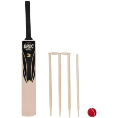 Image of PNJB Cricket Set Size 3 Bat Ball Wickets Wooden, Comfortable Grip, Fun and Skill Development, Lightweight, Equipment