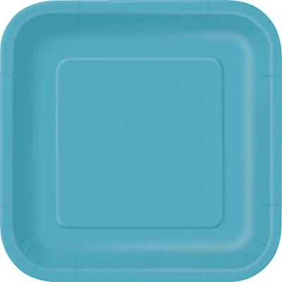 Image of Unique Party 32113 9&quot; Square Dinner Plates Caribbean Teal Color Theme 14ct, 14 Count (Pack of 1)