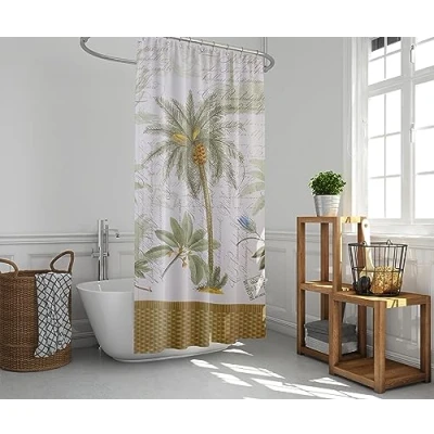 Image of Avanti Linens Fabric Shower Curtain, Tropical Inspired Bathroom Decor (Colony Palm Collection, Ivory)