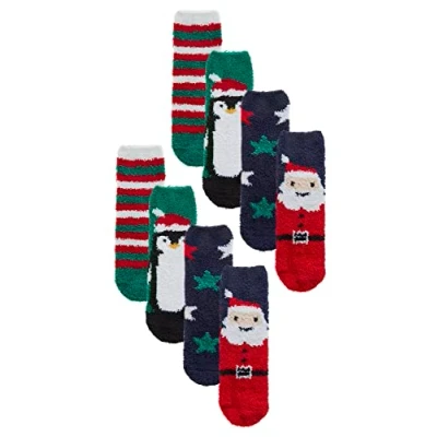 Image of 8 Pair Multipack Kids Fluffy Socks Warm Cosy Christmas for Boys &amp; Girls (4 6 Years, Assorted)