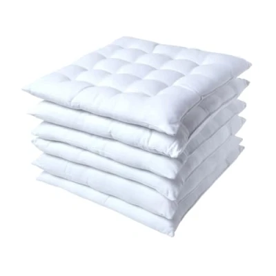 Image of HOMESCAPES White Seat Pads for Dining Chair, Set of 6 100% Cotton Chair with Straps, 40x40 cm