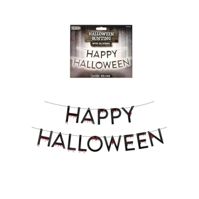 Image of Henbrandt 1 x ‘Happy Halloween’ Cardboard Letter Bunting 1m with 3m String and Dripping Blood Spooky Halloween Decorations Party Scary Celebration Backdrop lettering Banner Decoration