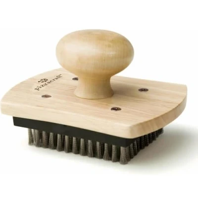 Image of Pizza Stone Brush 4&quot; x 5&quot; Hardwood Handled Scrubber with Stainless Steel Bristles