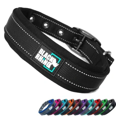 Image of Black Rhino The Comfort Collar Ultra Soft Neoprene Padded Dog for All Breeds Heavy Duty Adjustable Reflective Weatherproof (XLarge, Black)