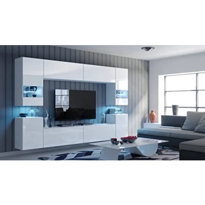 Image of Com4t Style Modern Living Room Furniture Set Storage Tv unit entertainment media wall center Hi Fi cupboard cabinet (white)
