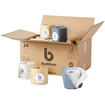 Image of Bumboo Bamboo Toilet Roll 24 Pack Wrapped Paper 3 ply, 300 Sheets Eco Friendly Plastic Free, Soft, Strong, Sustainable &amp; Biodegradable Tissue