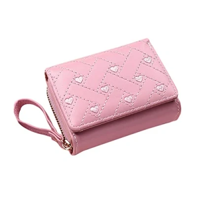Image of Diyafas Women&#039;s Small Wallet Embroidered Heart Coin Purse Tri fold Card Holder with Multiple Slots