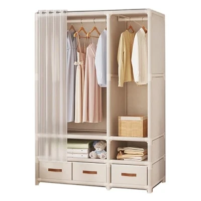 Image of UYSELA Metal wardrobe,curtain wardrobe with storage box,portable wardrobe,hanging wardrobe,free standing Oxford cloth cover,home wardrobe,fabric