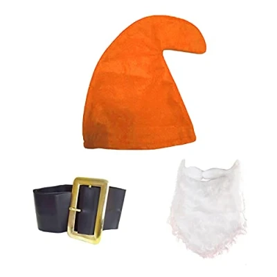 Image of jokeshop Seven Dwarf/Dwarves Smurf Set (Orange Hat, Beard and Belt) Garden Gnome Fancy Dress Costume
