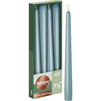 Image of Bolsius Tapered Candles Metallic Blue 4 Pack 24.5 cm Decorative Household Burning Time of 7 Hours Unscented Includes Natural Vegan Wax Without Palm Oil