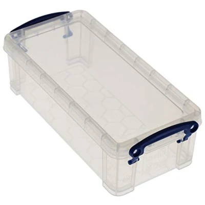 Image of Really Useful Box storage boxes, 0.9 litre capacity, set of 6, including lids, transparent