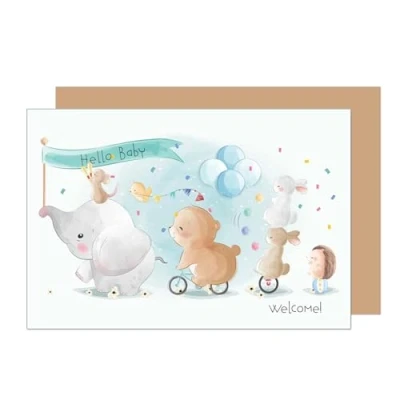 Image of Edition Seidel Premium Birth Greeting Card with Envelope For Him or Her Son Daughter Boy Girl Event Hello Baby Welcome Animals (E277 SW024)