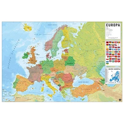 Image of Grupo Erik Physical Political Map of Europe ES Poster 36 x 24 inches / 91.5 61 cm Shipped Rolled Up Cool Posters &amp; Prints Wall