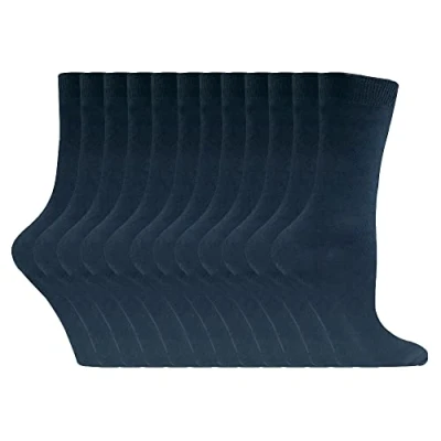 Image of Sock Snob Womens Plain Cotton Rich Socks 12 Pair Multipack Thin Comfy Colourful Crew Ankle for Ladies (4 8, Navy)