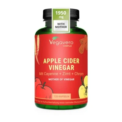 Image of Vegavero Apple Cider Vinegar with Mother 1500 mg Chromium Picolinate for Blood Sugar Levels Cayenne Pepper, Ginger and Ceylon Cinnamon Extracts 120 Capsules NO Additives Vegan