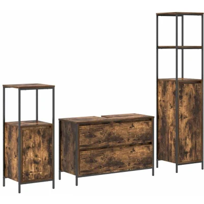 Image of vidaXL 3 Piece Bathroom Furniture Set Smoked Oak Engineered Wood