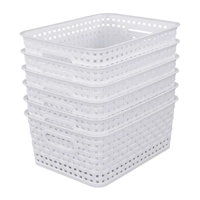Image of Sandmovie White Plastic Rattan Storage Baskets, 6 Packs
