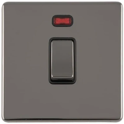 Image of 1 Gang 20A Single Light Switch &amp; Neon SCREWLESS Black Nickel 2 Way Rocker Plate Decorative Appliance Wall