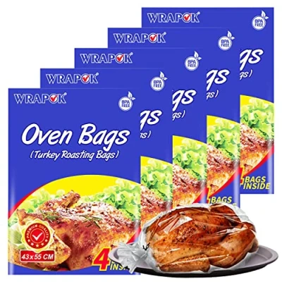 Image of WRAPOK Large Turkey Roasting Bags Cooking Oven Chicken Bag for Meat Poultry Fish Seafood Vegetable 20 (17 Inch x 21.5 Inch)