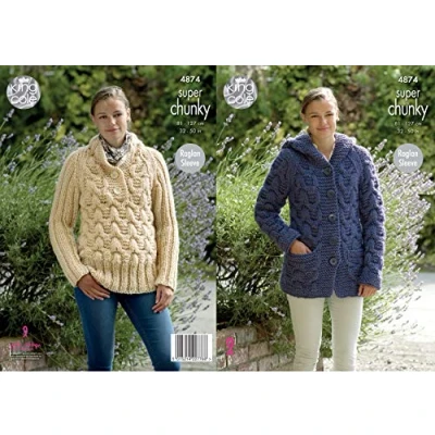 Image of King Cole Ladies Super Chunky Knitting Pattern Womens Cabled Hooded Jacket &amp; Sweater (4874)