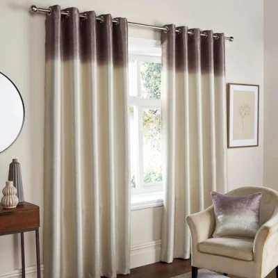 Image of Fusion Chocolate Brown Ombre Curtains W46 x L54 (117 137cm) 2x Panels Two Tone Gradient Eyelet Luxury Shimmer &amp; Drapes for Bedroom/Living Room