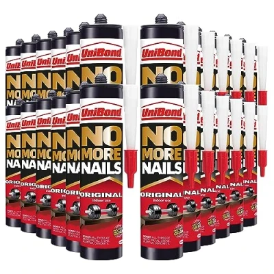 Image of UniBond No More Nails Original, Heavy Duty Mounting Adhesive, Strong Glue for Wood, Ceramic, Metal etc, White Instant Grab Bulk Buy 24 Pack