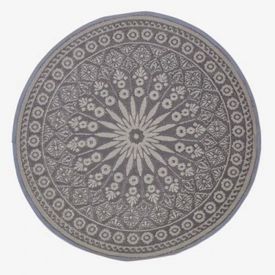 Image of HOMESCAPES Round Black Outdoor Rug for Garden or Patio Decorative Mandala 170cm Lightweight Waterproof 100% Recycled Plastic Traditional Style Pattern Mat Indoor &amp; Use