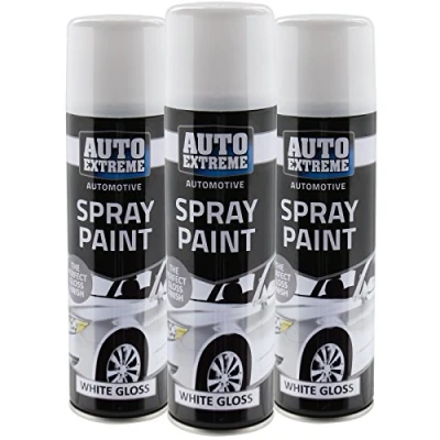 Image of All Purpose Automotive Spray Paint 250ml Can White Gloss Finish Aerosol Metal Interior Exterior Fast Dry Excellent Coverage Adhesion 3 Pack