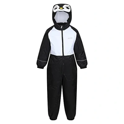 Image of Regatta Kids Water repellent Mudplay Iii Waterproof Puddle Suit Black Penguin, Size: 12 18 Months