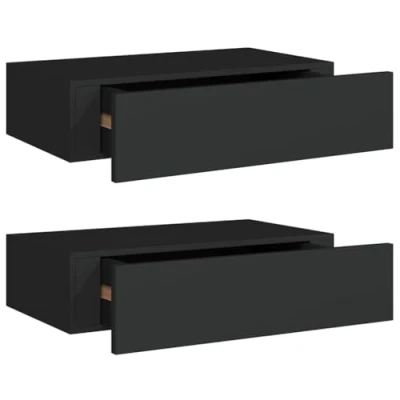 Image of vidaXL Black Wall Mounted Drawer Shelves 2 pcs Compact Storage Space with Modern Charm
