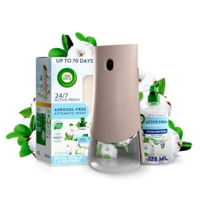 Image of Airwick Aerosol Free Automatic Air Freshener Spray Kit, Fresh Cotton, 1 Gadget &amp; Refill, 228ml