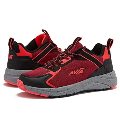 Image of Avia Canyon Womens Trail Shoes and Walking Sneakers with Arch Support Breathable Mesh Red/Black/Dark Pink, 7.5 Medium