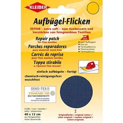 Image of Kleiber Iron On Repair Patch for Fine Knit Textiles 40cm x 12 cm Size Dark Blue, 40