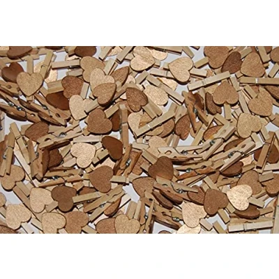 Image of celloexpress Packs of 25 30mm Love Hearts on Mini NATURAL Wooden Craft Pegs Colour Choice and Pack Quantity (Copper)