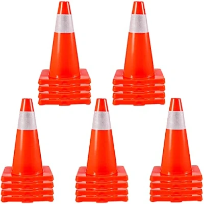 Image of VEVOR 20Pack 18&quot; Traffic Cones, Safety Road Parking Cones PVC Base, Orange Cone with Reflective Collars, Hazard Construction for Home