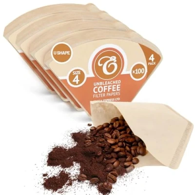 Image of 400 Size 4 Coffee Filter Paper Cones, Unbleached by EDESIA ESPRESS