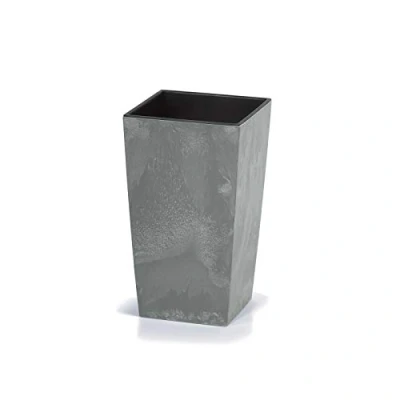 Image of Deuba® 26Litre Square Concrete Effect Plant Pot 26.5x26.5x50cm Textured Look Including Shelf Insert Weatherproof UV Resistant Garden Patio Flower Planter Box Grey