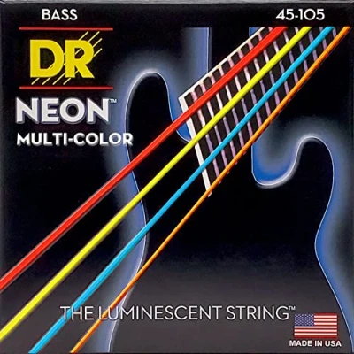 Image of DR Strings HI DEF NEON™ MULTI colour coloured Bass Strings: Medium 45 105