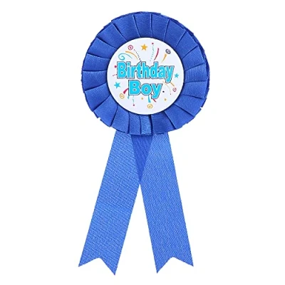Image of Birthday Boy Rosette Badge Award Ribbon Blue Party Favour Decorations for Boys Men Accessories, Pack of 1