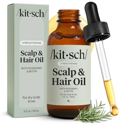 Image of Kitsch Rosemary Oil for Hair &amp; Scalp Pre Wash with Biotin Healthy Well balanced Growth Serum before Shampoo Lavander Scent Recycled Bottle, 60 mL