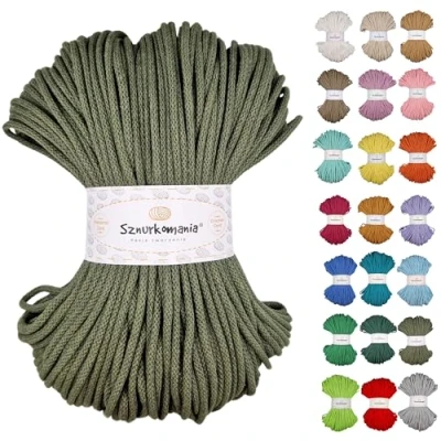 Image of Braided Cotton Cord 5 mm 100 m, 46 Colours, Crochet Cord, Macrame Yarn, Premium Rope, Sznurkomania (Khaki)