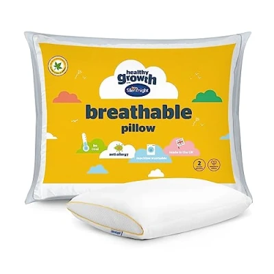 Image of Silentnight Healthy Growth Breathable Pillow Kids with Mesh Sides for a Refreshing Nights Sleep Cotton, Anti Bacterial and Machine Washable, White