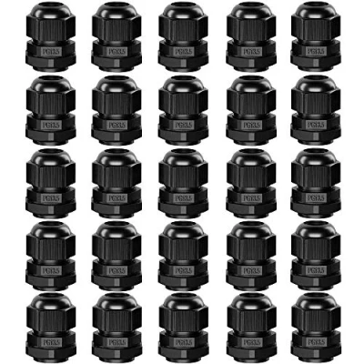 Image of QitinDasen 25Pcs Premium Nylon PG13.5 Cable Gland, 6～12mm Adjustable IP68 Waterproof Glands Joints, Gland Connector with Gaskets (Black)