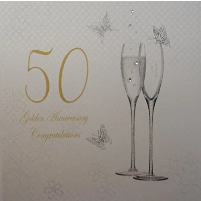 Image of white cotton cards 50 Golden Congratulations, Handmade Anniversary Card (Champagne Flutes)